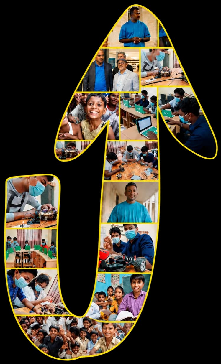 Photo collage of Upcycled Tech learning, device work and community moments